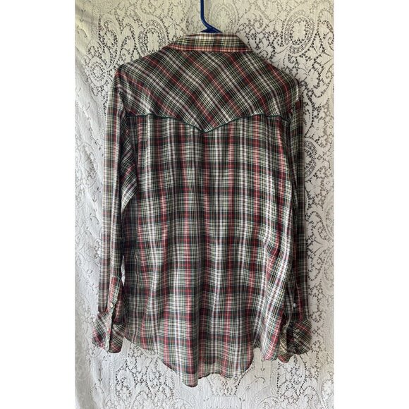 Vintage Border Town Plaid Western Pearl Snap Button Up Shirt Size Medium - Picture 6 of 6